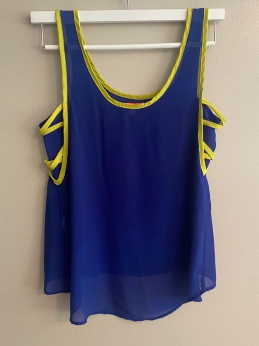 Blue Sleeveless Tank with Neon Trim